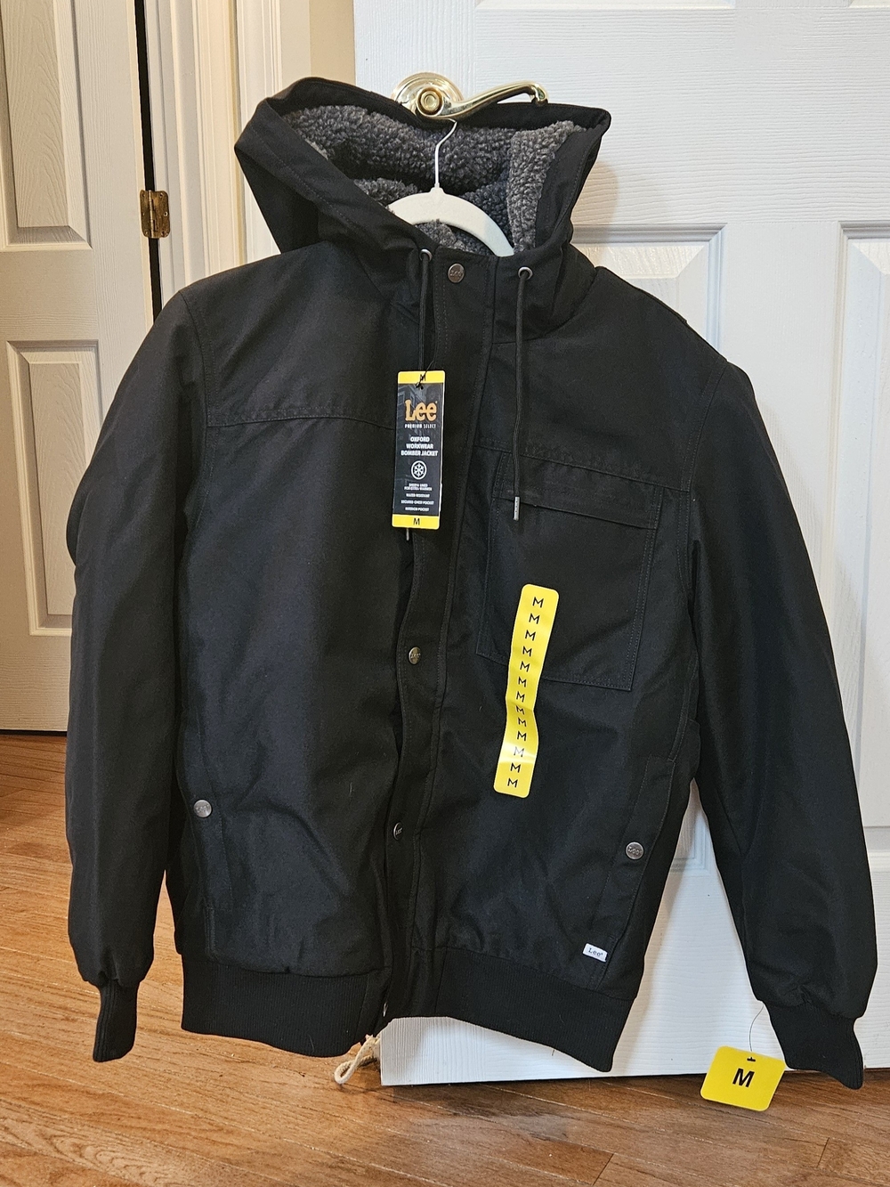 Lee Black Hooded Bomber Jacket with Sherpa Lining